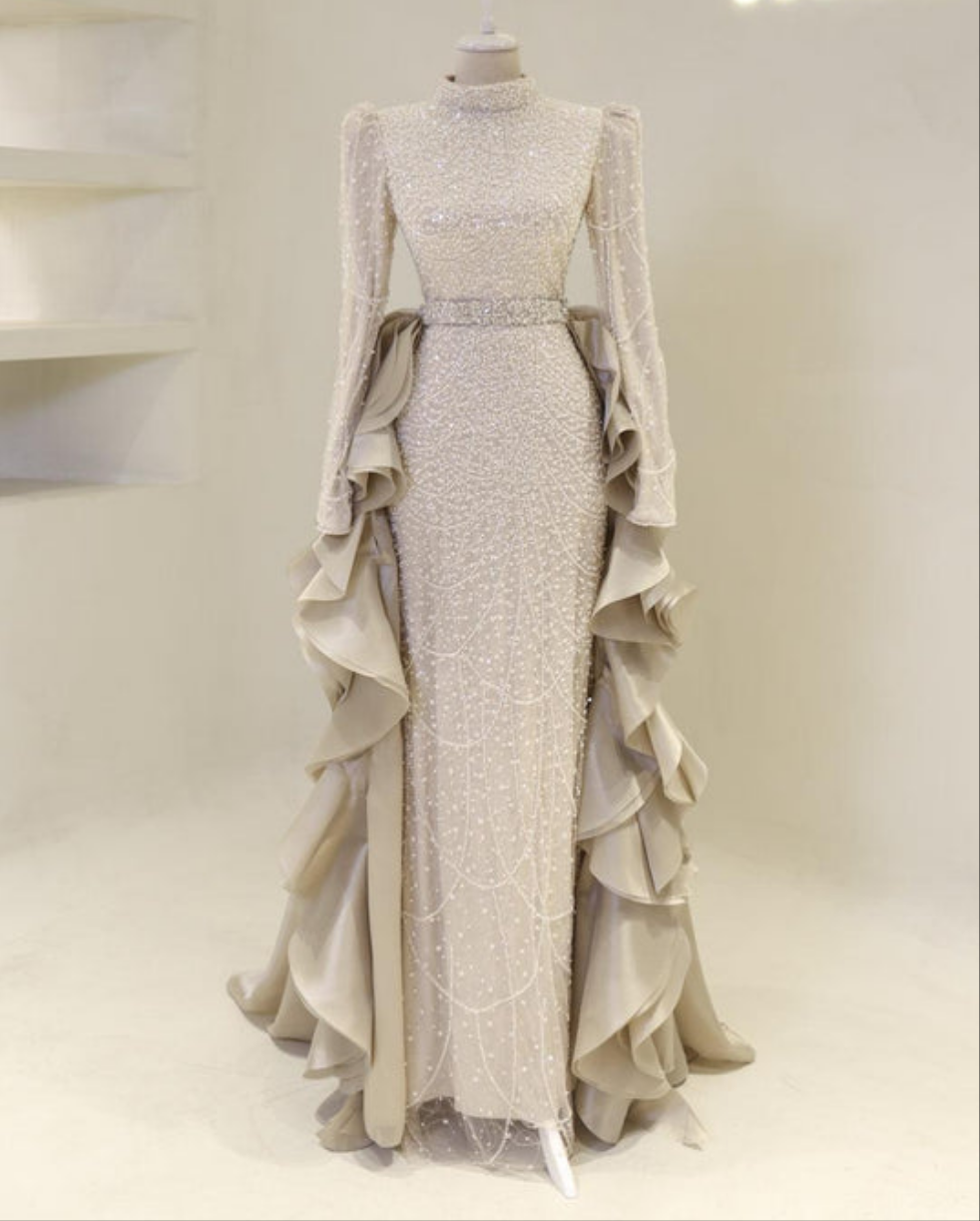 tesettur evening dress Sahar Islamic Evening Dress Brown / 38