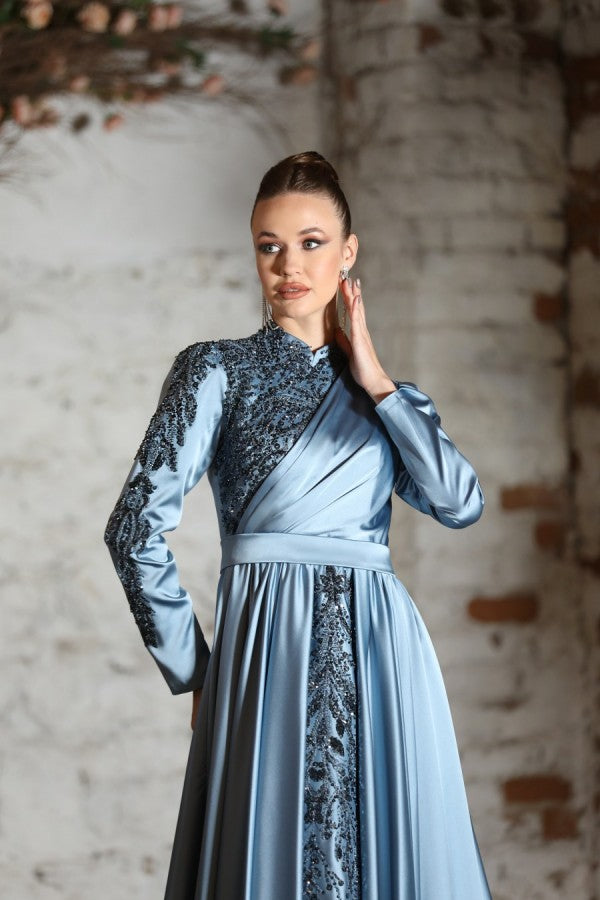 modest evening dresses online A-line Satin Applique Modest Pink Prom Dress Evening Dress PSK065 US2 / Custom Color