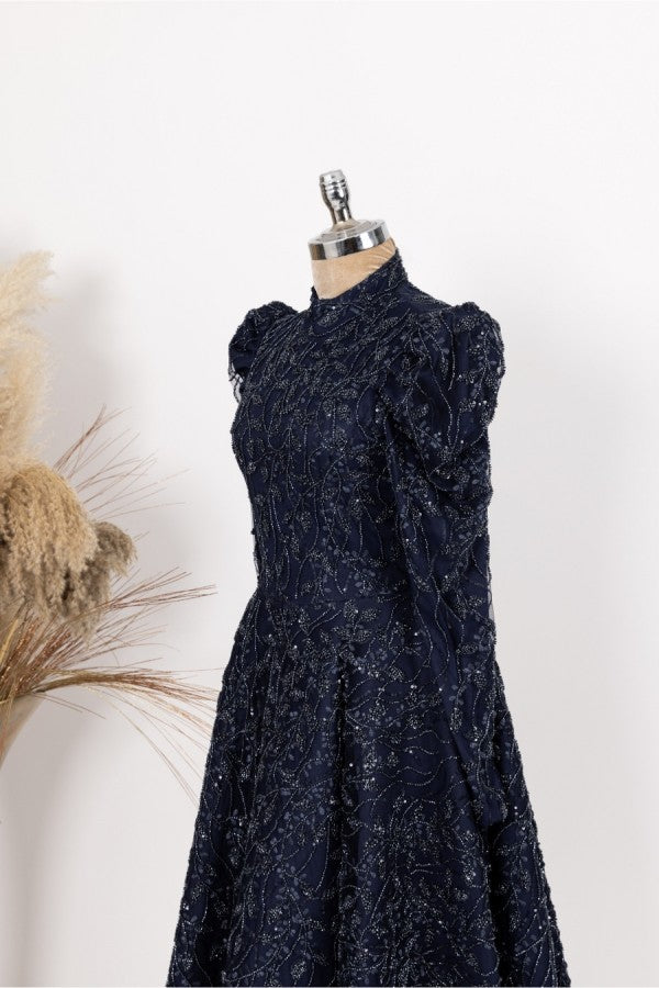 Linda Modest Evening Dress Lacivert