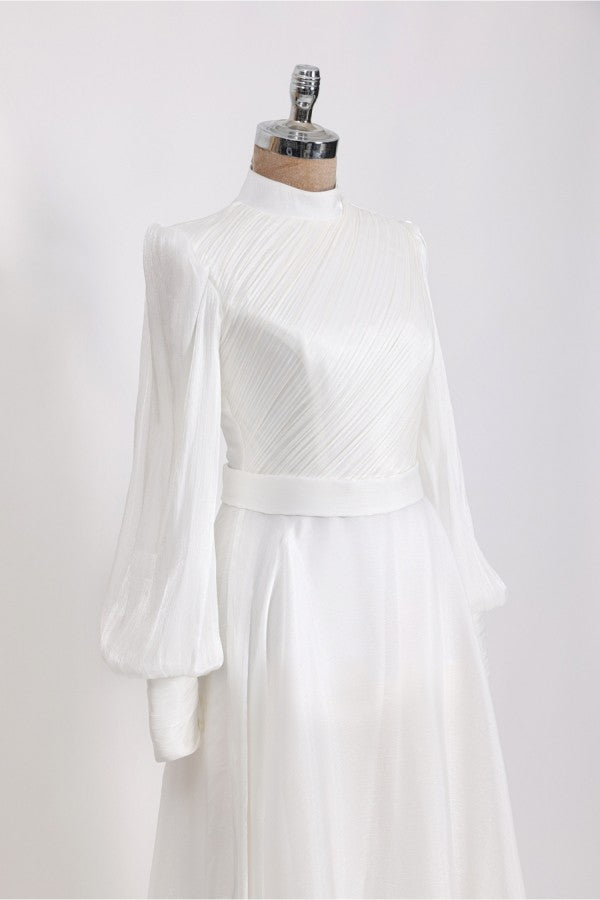 modest white evening dresses Modest / Simple White Evening Dresses 2020 A-Line / Princess V-Neck Short Sleeve Beading Pearl Sash Floor-Length / Long Ruffle Formal Dresses